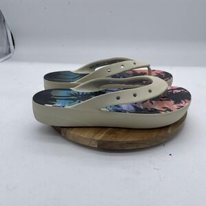 Crocs Classic Flip Flops Womens 9 Beige Retro Resort Platform Thong Sandals Shoe
